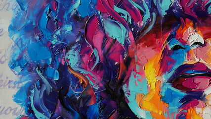 Koncepcyjne abstrakcyjny obraz pięknej dziewczyny. Obraz olejny i szpachlą na płótnie.