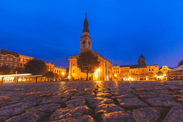 Leszno City hall at evening