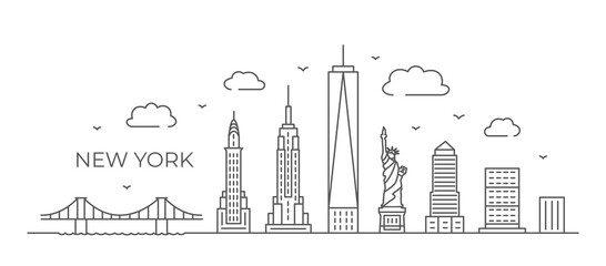 New York Line drawing New York illustration in line style on white background