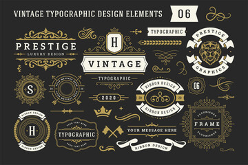 Vintage typographic decorative ornament design elements set vector illustration