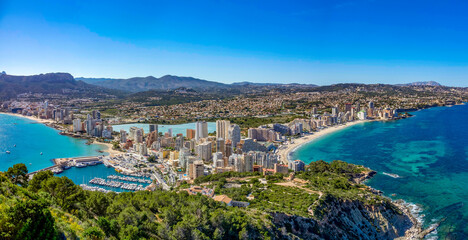 Beaches and mountains of Calpe. View from the natural park of Penyal d'Ifac, Spain