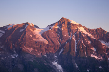 Alpine mountain panorama during sunrise