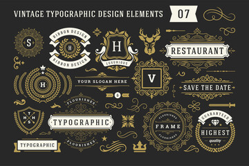 Vintage typographic decorative ornament design elements set vector illustration