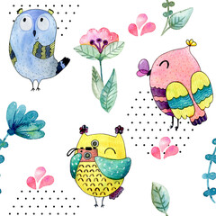 wesołe sówki w różnych kolorach