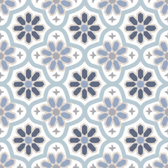 Hand drawn stars shaped Moroccan seamless pattern for Ramadan Kareem greeting cards, islamic backgrounds, fabric, web banners. Blue Portuguese azulejos tile design. Decorative vector illustrations