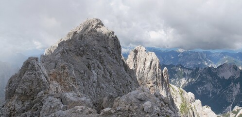 the top of Jôf di Montasio mountain in the Julian Alps in Italy
