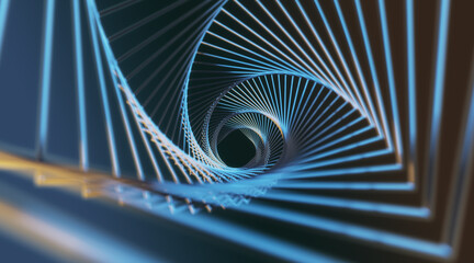 Abstract modern backdrop with view from the top on steel spokes spiral