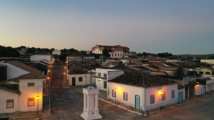 Colorful buildings and cobblestone streets in the historical center of Cidade de Goias in the heart of Brazil. 