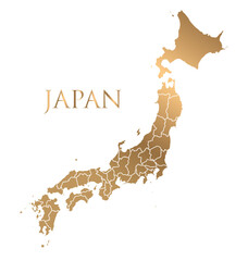 vector japan map and country lettering with golden name on white background