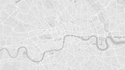 White and light grey London city area vector background map, streets and water cartography illustration.