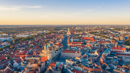 Top view of the entire city of Augsburg. Aerial view of Augsburg city center.