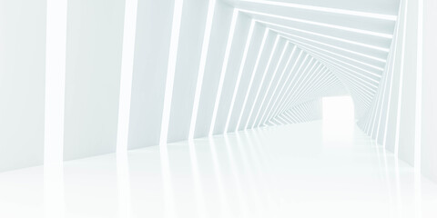 abstract white futuristic architecture design tunnel with tright lighting 3d render illustration