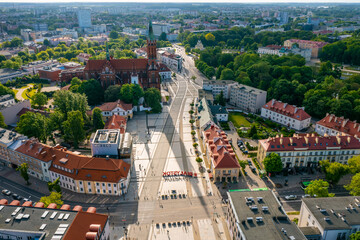 Białystok, widok z lotu ptaka na Rynek Kościuszki i kościół farny