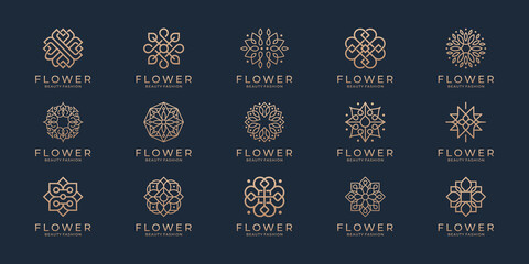 Floral ornament logo and icon set. Abstract beauty flower logo design collection.