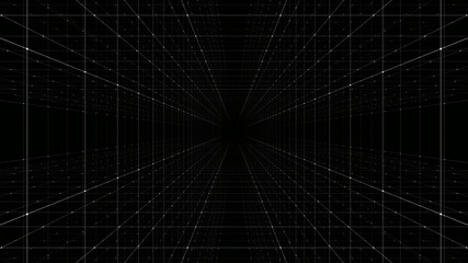 Grid tunnel of dots and lines. Plexus Technology background.