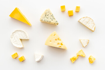 Dairy products - various types of cheese top view