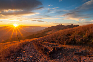 Sunset seen from the summit of Połonina Wetlińska, the Bieszczady Mountains
