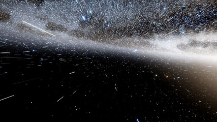 FTL, movement at the speed of light, warp, warp effect, warping in space 3d render