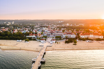 Wooden pier in Sopot in the morning with the colors of sunset. Poland. Europe