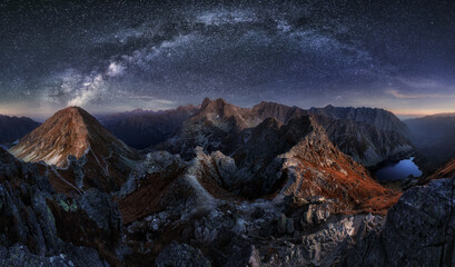 Milky way over Tatras mountain panorama landscsape at night, Poland