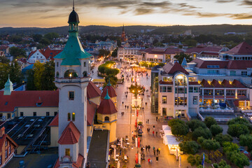 Beautiful architecture of Sopot city by the Baltic Sea at sunset, Poland.
