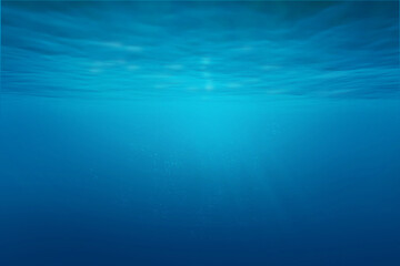 Blue sea or ocean underwater with synbeam and ripples.
