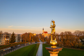 Aerial autumn fall sunrise view of Šiauliai city, Lithuania