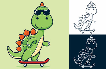 Cool dinosaur cartoon playing skateboard