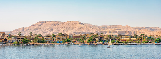 The Nile river viewed from the city of Luxor, Egypt