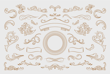 vintage flourish ornaments frame swirls and scrolls decorations retro design vector