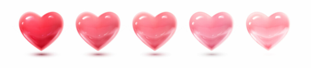 3d realistic vector icon set. Valentines collection of red and pink hearts.