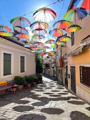 Typical cobbled street of charming little old town Szentendre in Hungary