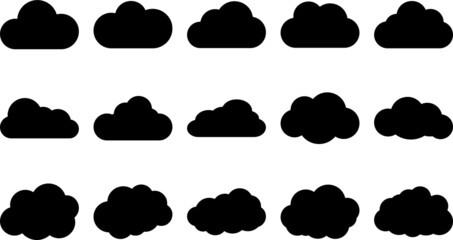 Fluffy clouds silhouettes. Vector set of clouds shapes. Collection of various forms and contours. Design elements for the weather forecast, web interface or cloud storage applications.Weather concept