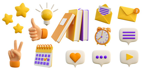 3d education and social media icons for university and school. Realistic 3d high quality isolated render