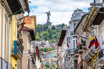 street view of quito old town, ecuador