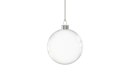 christmas ball bauble glossy transparent glass blank christmas silver hanging from top upright 3D rendering isolated