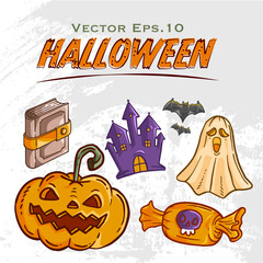 Hand drawn Halloween Doodle icon Set