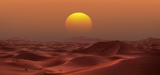 Beautiful sand dunes in the Sahara desert at sunrise - Sahara, Morocco