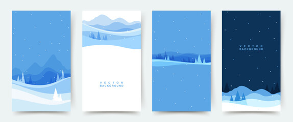 Winter background. Vector winter landscape for social media post and stories. Christmas background in flat style for banner, poster, mobile app, invitation, ad