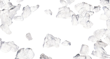 Ice chunks isolated, ice cube clipping path, crushed ice pieces