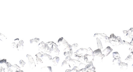 Ice chunks isolated, ice cube clipping path, crushed ice pieces