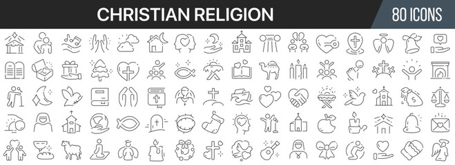 Christian religion line icons collection. Big UI icon set in a flat design. Thin outline icons pack. Vector illustration EPS10