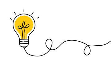 Background creative idea with hand drawn light bulb and lines