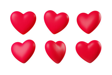 Valentine concept set 3d red heart object isolated on pink background for graphic decorate. 3d render illustation with object clipping path.