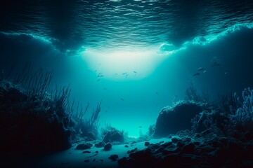 Artistic Underwater photo of waves. From a scuba dive in the canary island in the Atlantic Ocean. underwater sea deep, sea deep blue sea