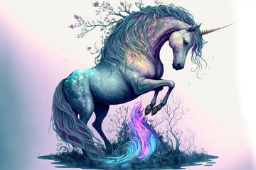 Pretty unicorn standing magical fantasy Generative AI