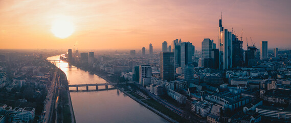 panorama of frankfurt main at sunset