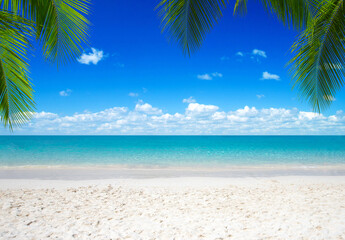 tropical Maldives island with white sandy beach and sea