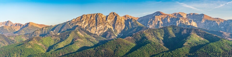 Poland 2022. Beautiful view on the snow Tatry. Zakopane, Giewont, Kasprowy Wierch, Swinica, Rysy, Kresanica.