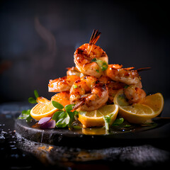 grilled shrimps ,Fresh hot grilled shrimp skewers on the grill,Cajun Shrimp,skewers.ai generated